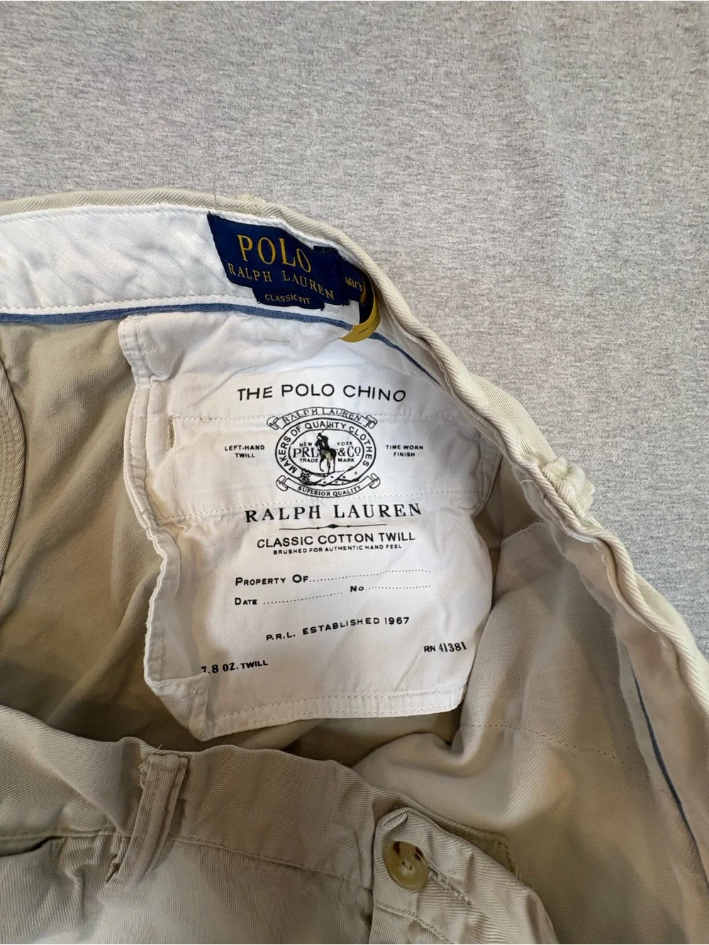 Polo Ralph Lauren Chino Pants Mens 40x33 Beige Tan Classic Fit Pony Logo Cotton